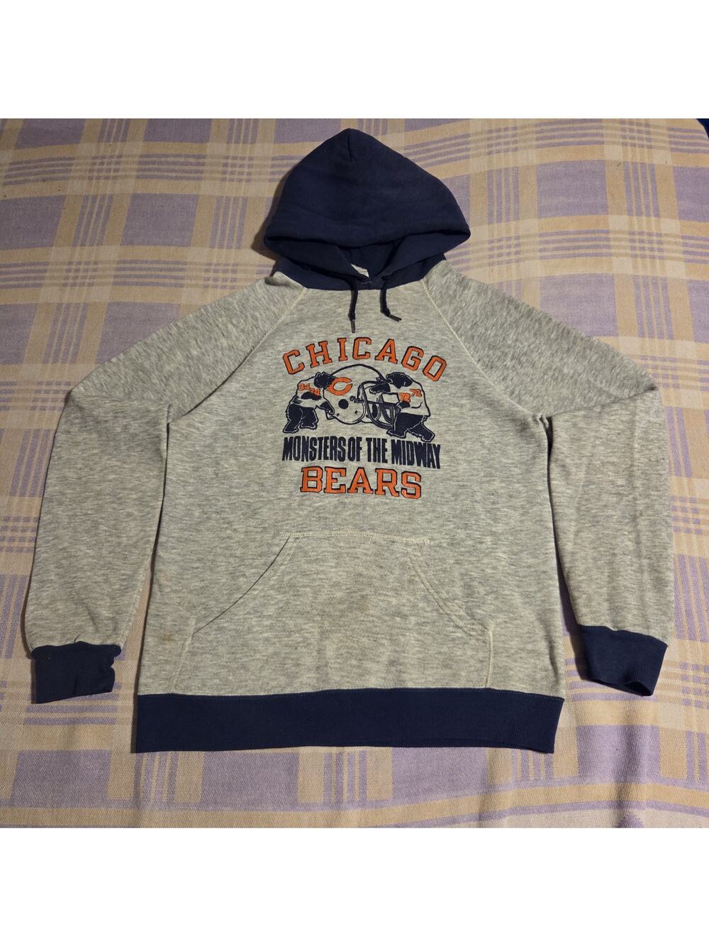 Vtg 80s Chicago Bears Hoodie Sweatshirt Monsters Midway NFL Two Tone Colorblock